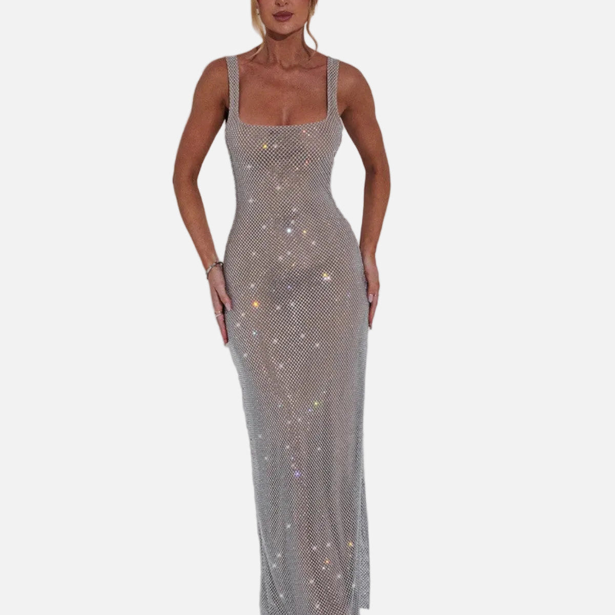 Vestido de Noche Formal Embellecido Celeste