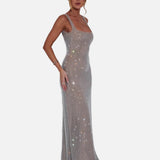 Vestido de Noche Formal Embellecido Celeste