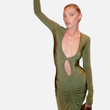 Elegante Vestido de Noche Largo de Manga Larga Verde