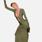 Elegante Vestido de Noche Largo de Manga Larga Verde
