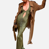 Elegante Vestido de Noche Largo de Manga Larga Verde