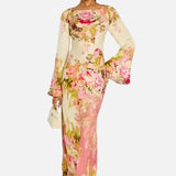 Vestido de Noche con Mangas de Campana Floral