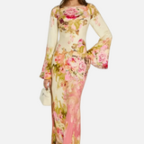 Vestido de Noche con Mangas de Campana Floral