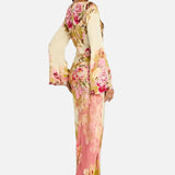 Vestido de Noche con Mangas de Campana Floral