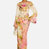 Vestido de Noche con Mangas de Campana Floral