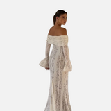 Elegante Maxi Vestido de Encaje Off-Shoulder para Invitadas de Boda