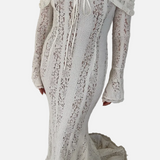 Elegante Maxi Vestido de Encaje Off-Shoulder para Invitadas de Boda