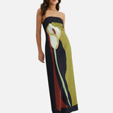 Vestido Maxi de Fiesta de Verano Impreso Sin Tirantes Calla