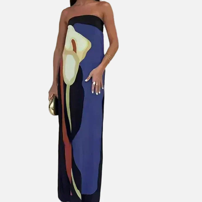 Vestido Maxi de Fiesta de Verano Impreso Sin Tirantes Calla