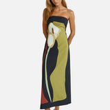 Vestido Maxi de Fiesta de Verano Impreso Sin Tirantes Calla