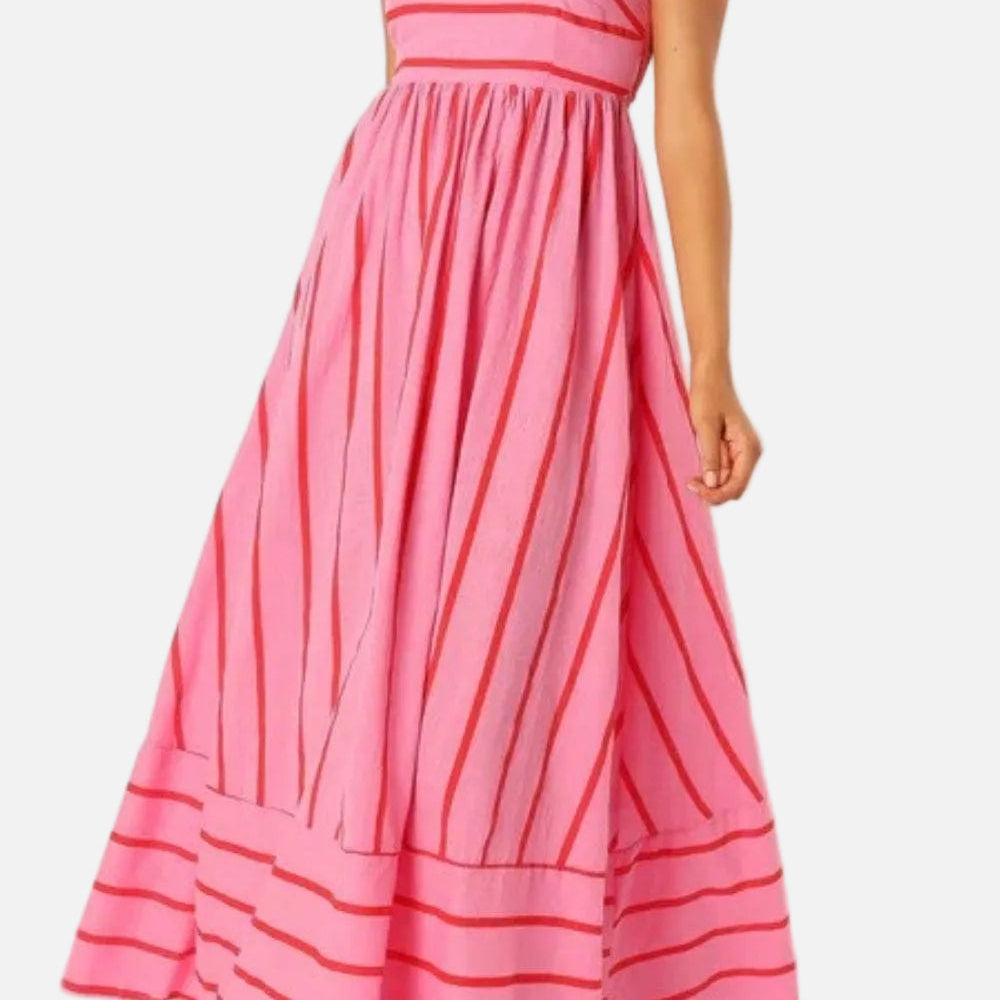 Vestido Maxi de Playa de Verano con Tirantes a Rayas