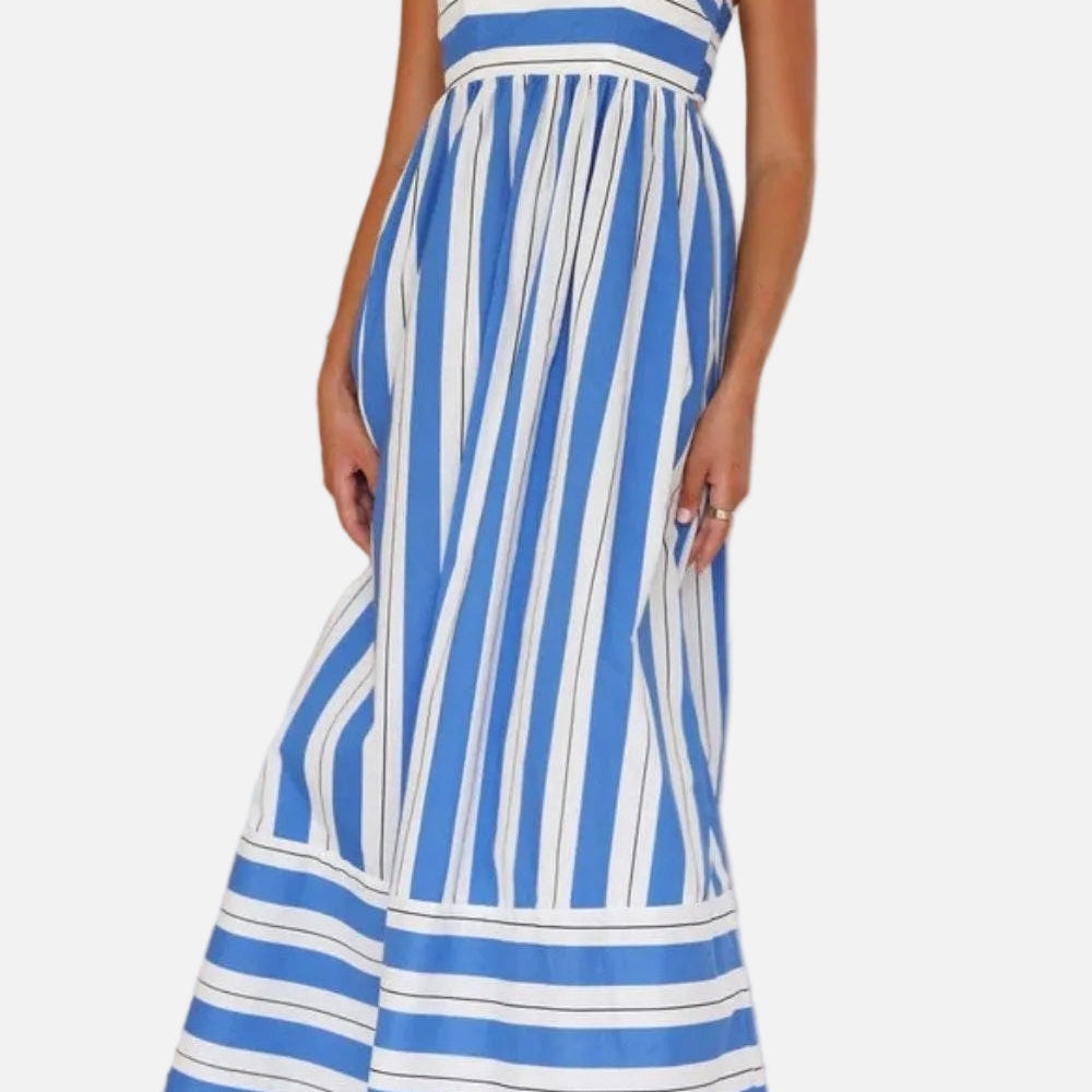 Vestido Maxi de Playa de Verano con Tirantes a Rayas