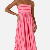 Vestido Maxi de Playa de Verano con Tirantes a Rayas