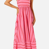 Vestido Maxi de Playa de Verano con Tirantes a Rayas