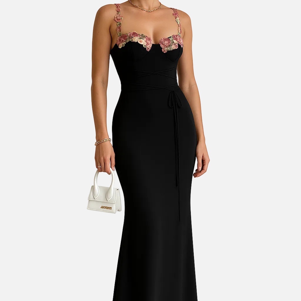 Vestido Maxi de Noche de Verano Bordado de Flores