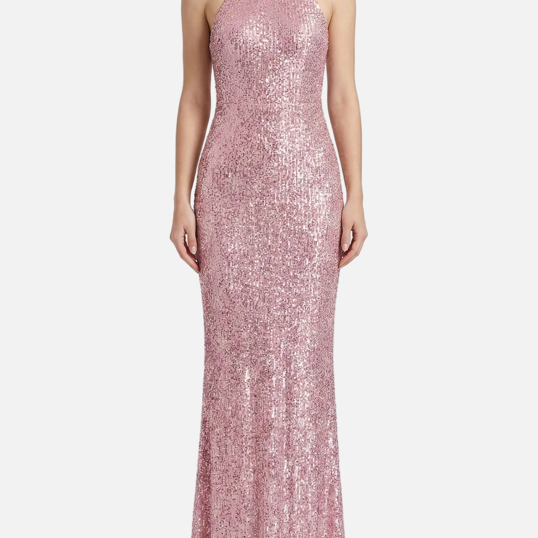 Vestido Maxi de Cuello Halter con Silueta Elegante y Ajustada