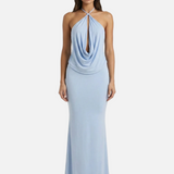 Vestido Maxi de Cuello Halter – Vestido de Noche Elegante y Drapado para Mujeres