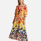Vestido de Impresión de Círculo Geométrico – Estilo Vintage de Manga Abullonada A-Line para Verano