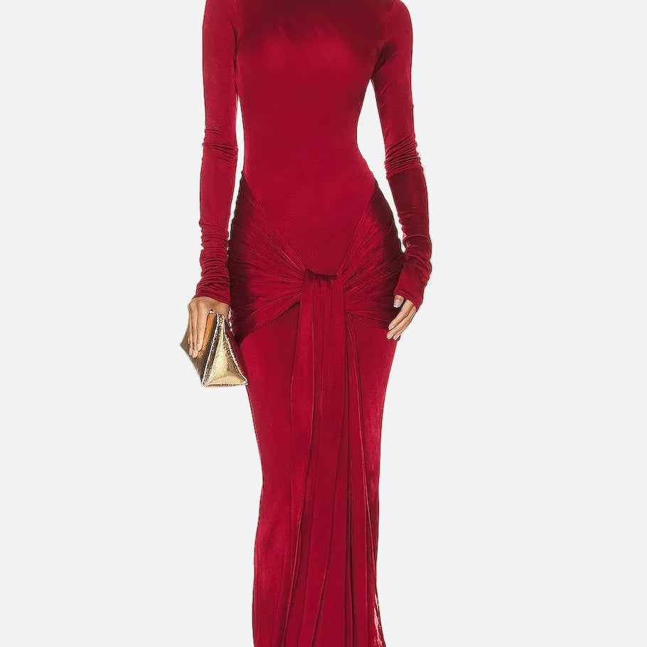 Vestido Maxi Formal de Cuello Alto Rojo