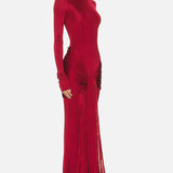 Vestido Maxi Formal de Cuello Alto Rojo