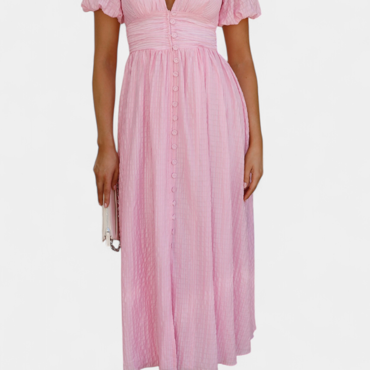 Vestido Maxi Mélia con Escote en V y Mangas Abullonadas