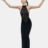 Vestido Maxi Halter de Encaje – Vestido de Noche Elegante y Esculpido para Mujeres