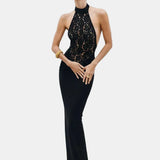 Vestido Maxi Halter de Encaje – Vestido de Noche Elegante y Esculpido para Mujeres