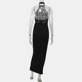 Vestido Maxi Halter de Encaje – Vestido de Noche Elegante y Esculpido para Mujeres