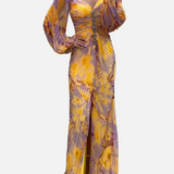 Vestido Maxi de Noche Lujoso - Amarillo y púrpura