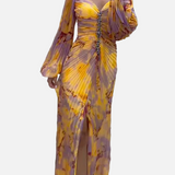 Vestido Maxi de Noche Lujoso - Amarillo y púrpura