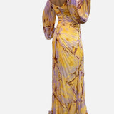 Vestido Maxi de Noche Lujoso - Amarillo y púrpura
