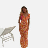 Vestido Maxi de Cóctel de Verano con volantes y patrón floral
