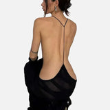 Vestido Maxi Halter de Malla Transparente con Espalda Abierta