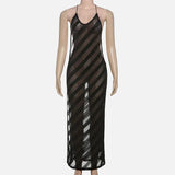 Vestido Maxi Halter de Malla Transparente con Espalda Abierta