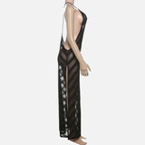 Vestido Maxi Halter de Malla Transparente con Espalda Abierta