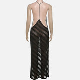 Vestido Maxi Halter de Malla Transparente con Espalda Abierta