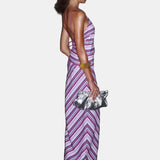 Vestido Maxi de Cuello Halter – Vestido de Silueta Rayada para Mujeres