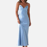 Vestido Maxi de Satén con Detalle de Tirantes Delicados