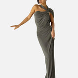 Vestido Maxi Drapado de Un Hombro con Silueta Esculpida