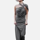 Vestido Maxi Drapado de Un Hombro con Silueta Esculpida