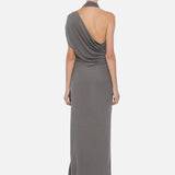 Vestido Maxi Drapado de Un Hombro con Silueta Esculpida