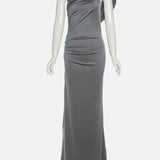 Vestido Maxi Drapado de Un Hombro con Silueta Esculpida