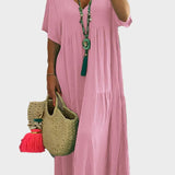 Linnea – Vestido maxi suave con volantes y escote en forma de V