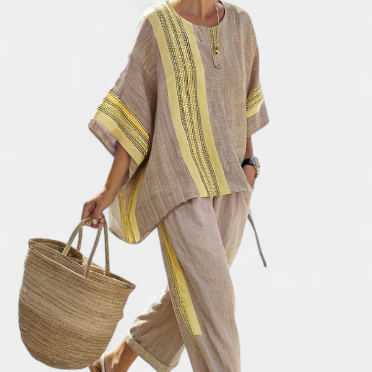 Lorena | Conjunto Boho de Lino y Bambú, Elegante Lavanda