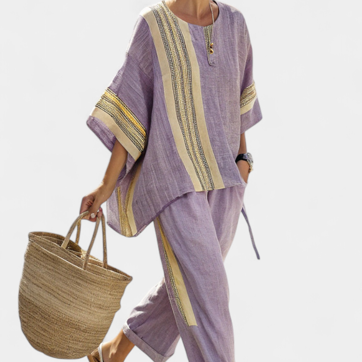 Lorena | Conjunto Boho de Lino y Bambú, Elegante Lavanda