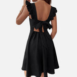 Vestido ajustado y acampanado para mujer con tirantes con volantes y escote cuadrado