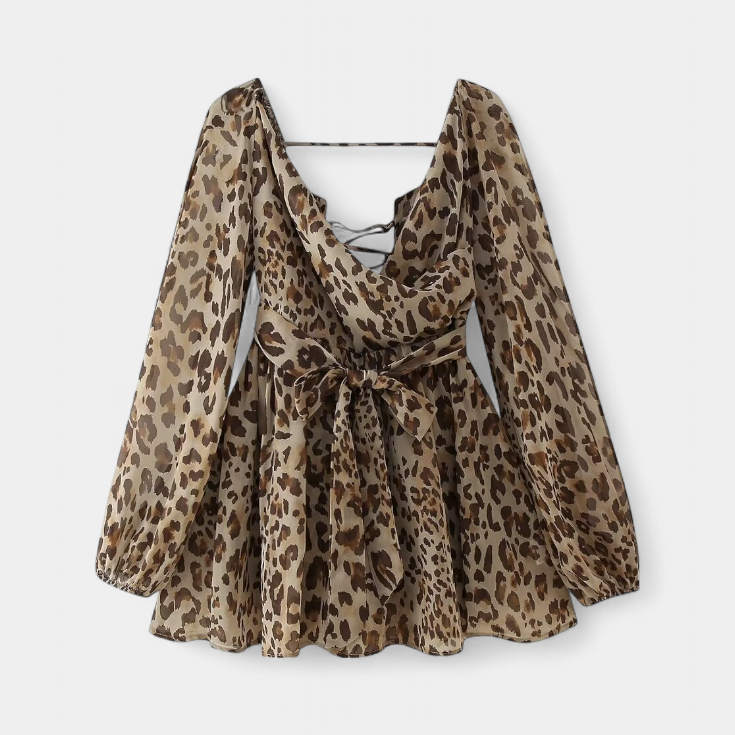 Vestido Mini Skylar con Escote en V y Mangas Ligeras