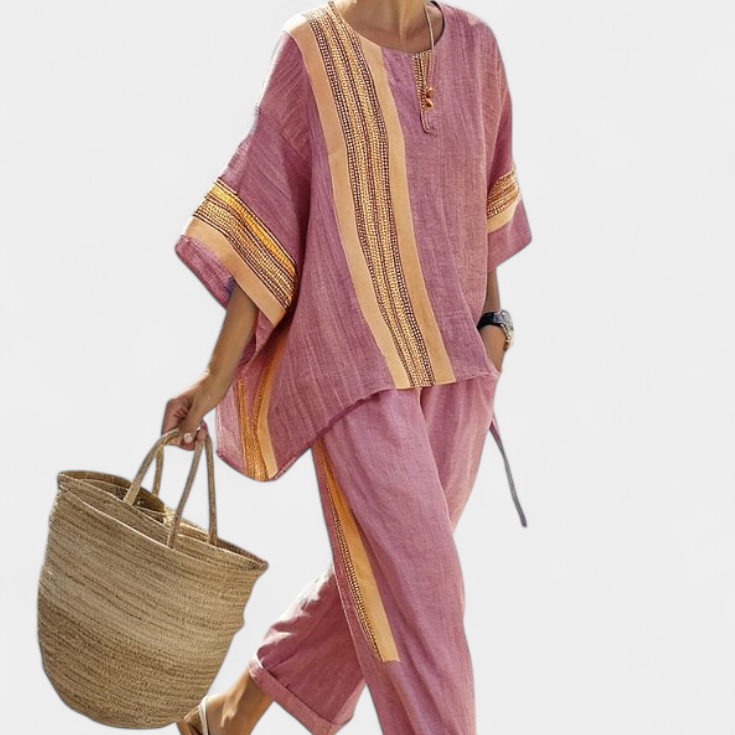 Lorena | Conjunto Boho de Lino y Bambú, Elegante Lavanda