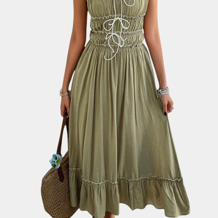 Vestido A-Line con Tirantes Luz y Dobladillo Volante