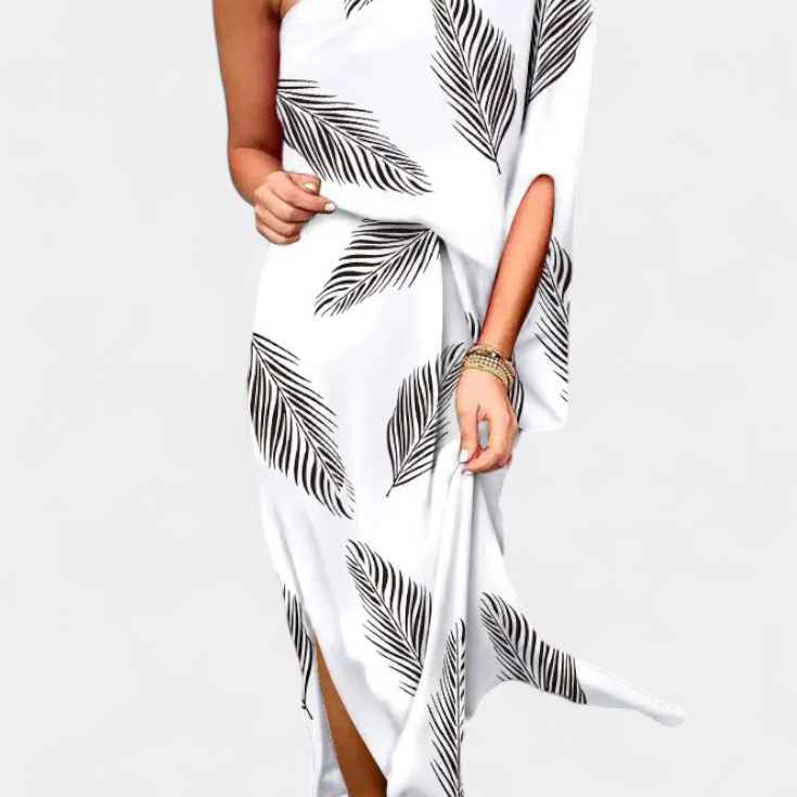 Vestido Carlena de Un Hombro con Estampado Romántico
